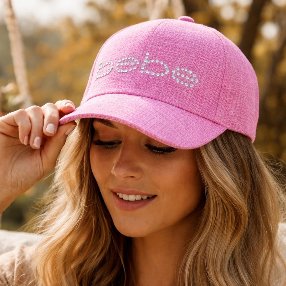 Bebe Rhinestone Logo Cap Pink NWOT One Size Adjustable